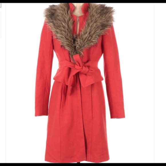 Anthropologie Orange Coat with Faux Fur Size 2 - Picture 5 of 15